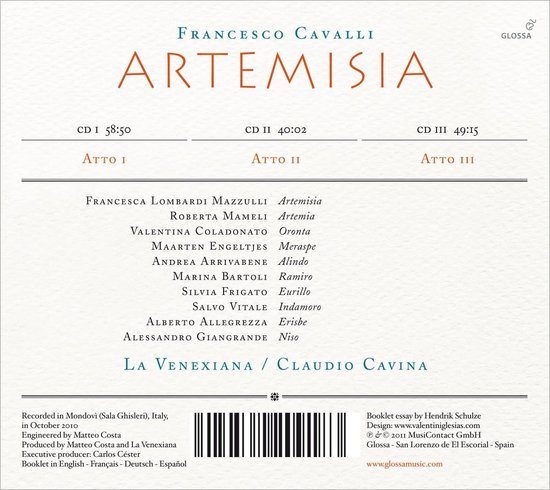 Francesca Lombardi Mazzulli, Roberta Mameli, Valentina Coladonato, Maarten Engeltjes, La Venexiana, Claudio Cavina - Cavalli: Artemisia (1657) (3 CD)