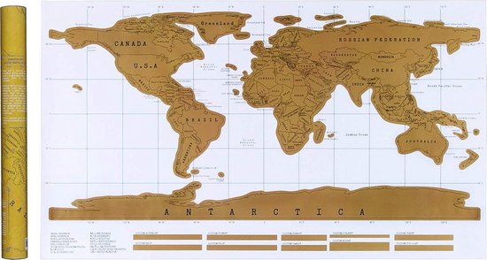 Carte du monde à gratter | Carte à gratter | 88 x 52 cm | Or | bol