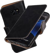 MP Case Zwart Vintage lederlook PullUp Map voor de Samsung Galaxy S7 edge wallet cover - book case - hoesje