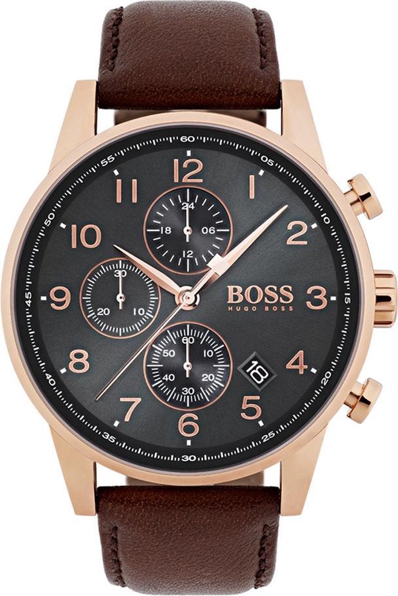 Hugo Boss HB1513496 Navigator Horloge - Leer - Bruin - Ø44 mm