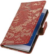 Lace Bookstyle Wallet Case Hoesjes Geschikt voor Sony Xperia Z4 Z3+ Rood