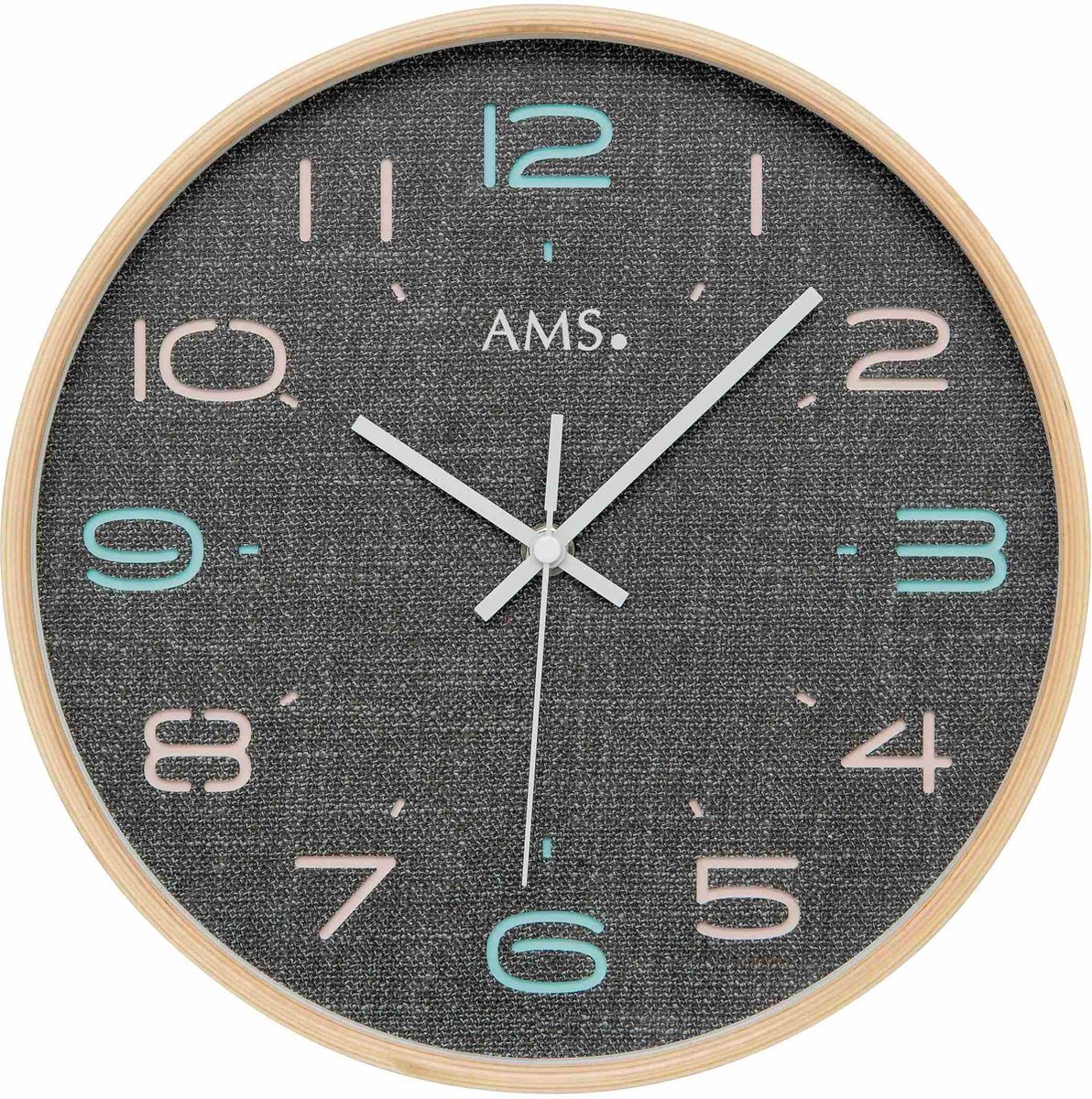AMS F5513 - Wandklok - Analoog - Radiogestuurde tijdsaanduiding - Hout - Mineraal glas - Bruin - Grijs - 28 cm ø
