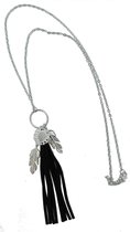 Dielay - Lange Ketting Jasseron - Veren en Flos - Lengte verstelbaar 70-77 cm -  Zilverkleurig