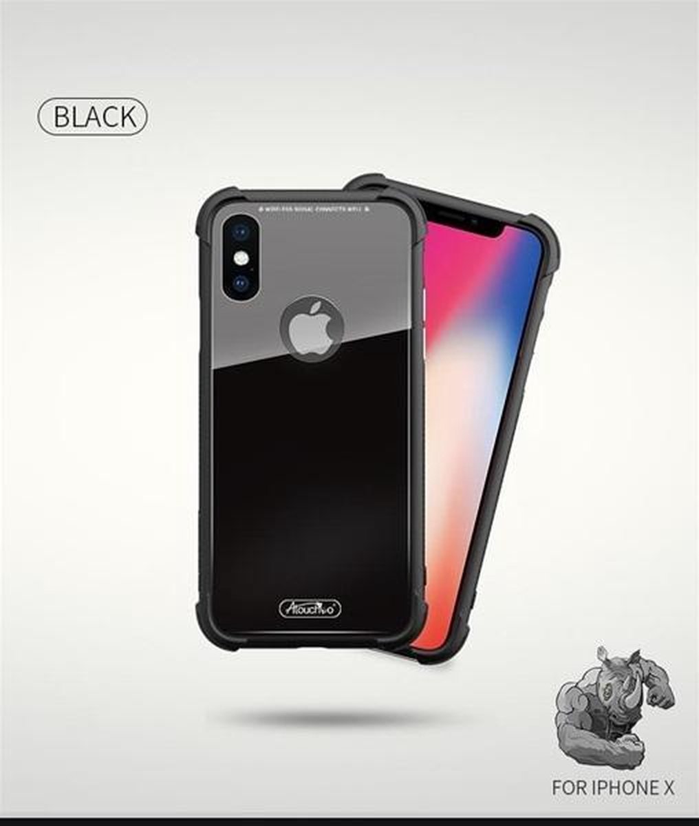 Atouchbo - Hard Back Cover - Hoesje voor Apple iPhone X - Tempered Glass Case - Anti Shock - Zwart