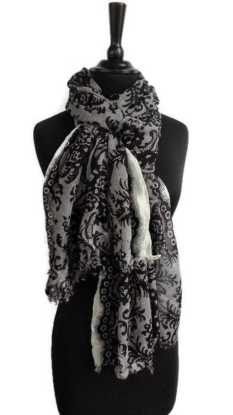 Dames sjaal - viscose - Spaans patroon - zwart - crème - 65 x 200 cm |  bol.com