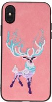 Roze Borduurwerk Hert TPU Back Cover Hoesje voor iPhone X