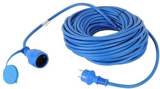 Hallo Executie lichten EXIN rubber verlengkabel 25 meter, blauw met (contra)stekker met dop, IP44  | 3 x 1.5 mm² | bol.com