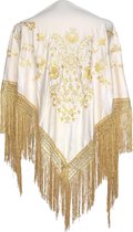 Spaanse manton - omslagdoek - creme wit/goud gouden franjes verkleedkleding Flamenco jurk
