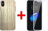 Houten Hoesje voor Apple iPhone Xs / X + Screenprotector Volledig Dekkend - Wit - van iCall