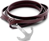 Frank 1967 7FB 0206 Leren wikkelarmband armband - stalen anker 15 mm - lengte 22 cm - bruin / zilverkleurig