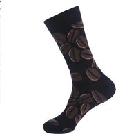 Sokken Heren - 40-45 - zwart / bruin - print koffie / koffiebonen