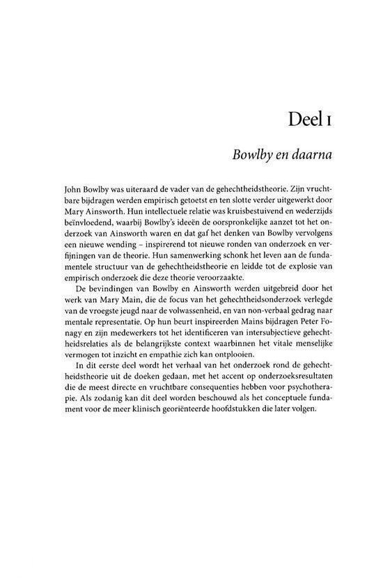 Pagina met titel 'Deel I Bowlby en daama' en tekst over de vader van gehechtheidstheorie.