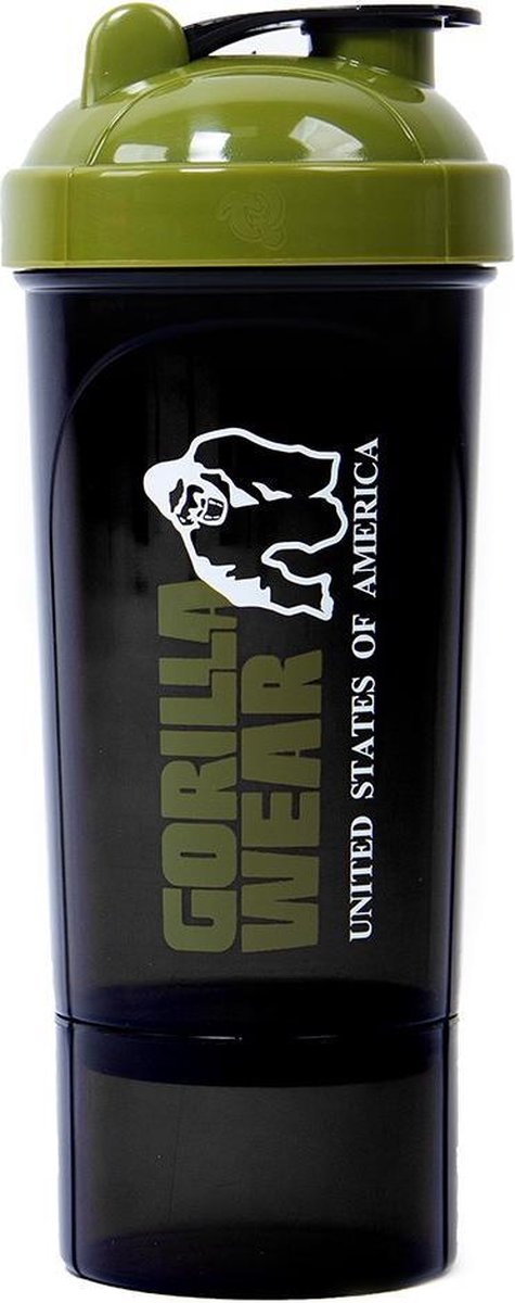Goedkoopste Gorilla Wear Compacte Shaker - Zwart/Legergroen - 500ml