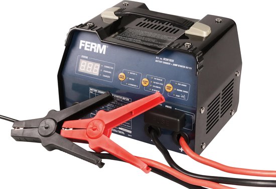 FERM - BCM1020 - Acculader - Jumpstarter - Inclusief - Impuls druppellading - Starthulp - 6V - 12V - Vermogen - 230V - Opladen - Snel - Normaal - LCD - Scherm - Indicator - Automatische - Beveiliging - Accu - 8 - 180 - Ah - Inclusief - Accuklemkabels