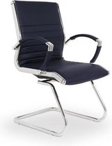Vergaderstoel - Bureaustoel - Conferentiestoel - Bezoekerstoel - wachtkamerstoel - Lincoln design Donkerblauw (100 % echt leder)
