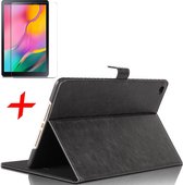 Samsung Galaxy Tab A 10.1 (2019) Hoes + Screenprotector - Lederen Book Case Smart Cover - iCall - Zwart