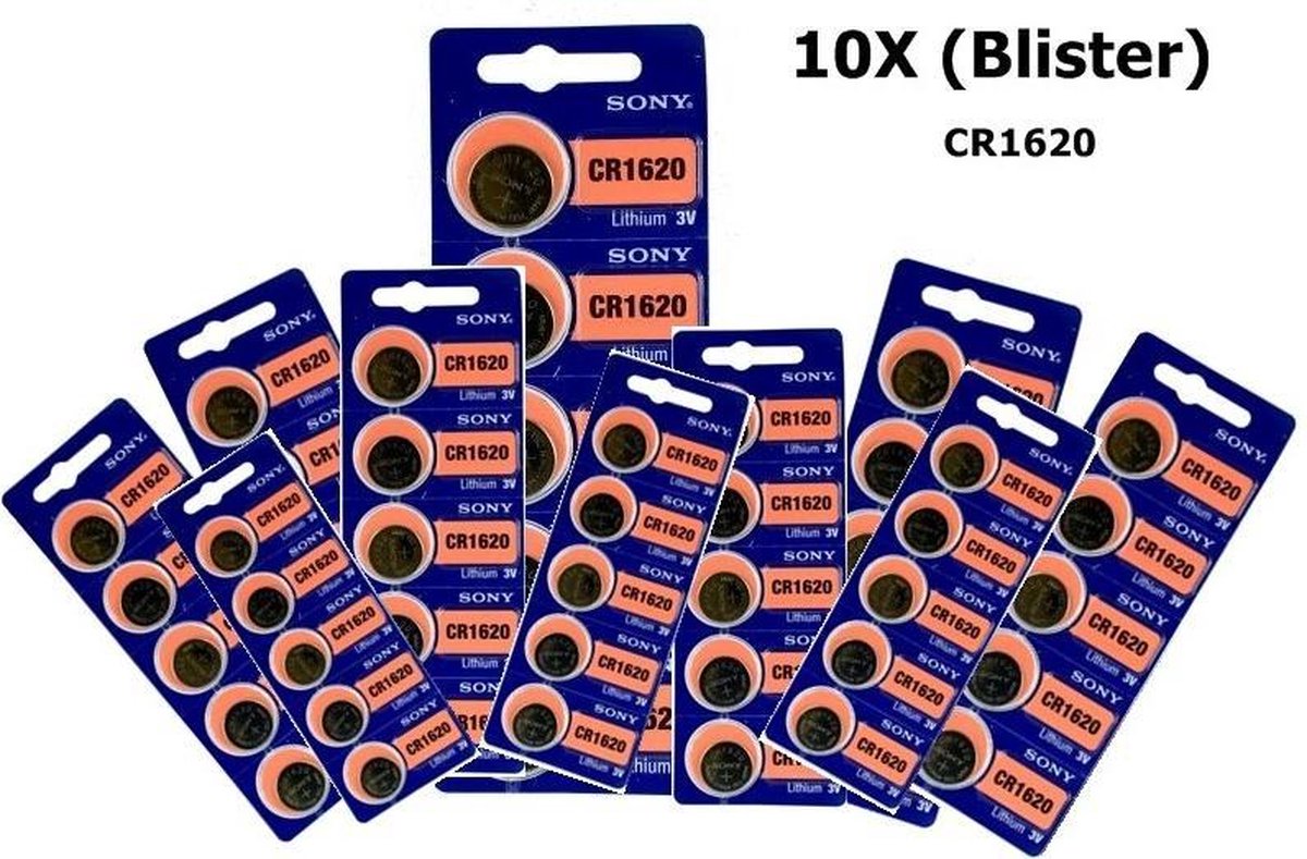 50 Stuks (10 Blisters a 5st) - Sony CR1620 / DL1620 3V Lithium knoopcel batterij