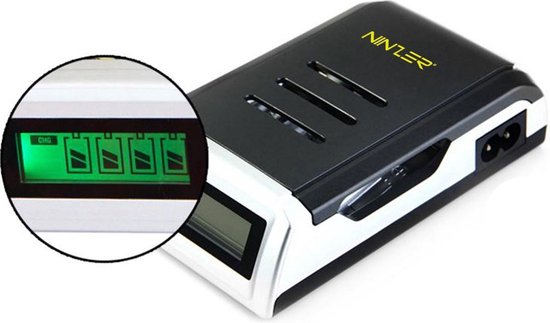 Ninzer Smart batterij-oplader voor AA en AAA batterijen met LCD scherm | bol .com