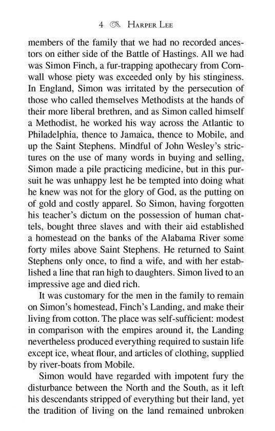 Page de texte du livre "To Kill a Mockingbird", commençant par "members of the family that we had no recorded...".