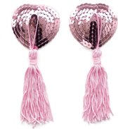 Pinces à tétons pincées - Burlesque Shining Heart Pink - Pompons à tétons - Coeur - Rose