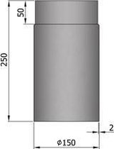 TT Kachelpijp Ø150 lengte 250 met spie grijs - grijs - staal - 2mm - H250 Ø150mm