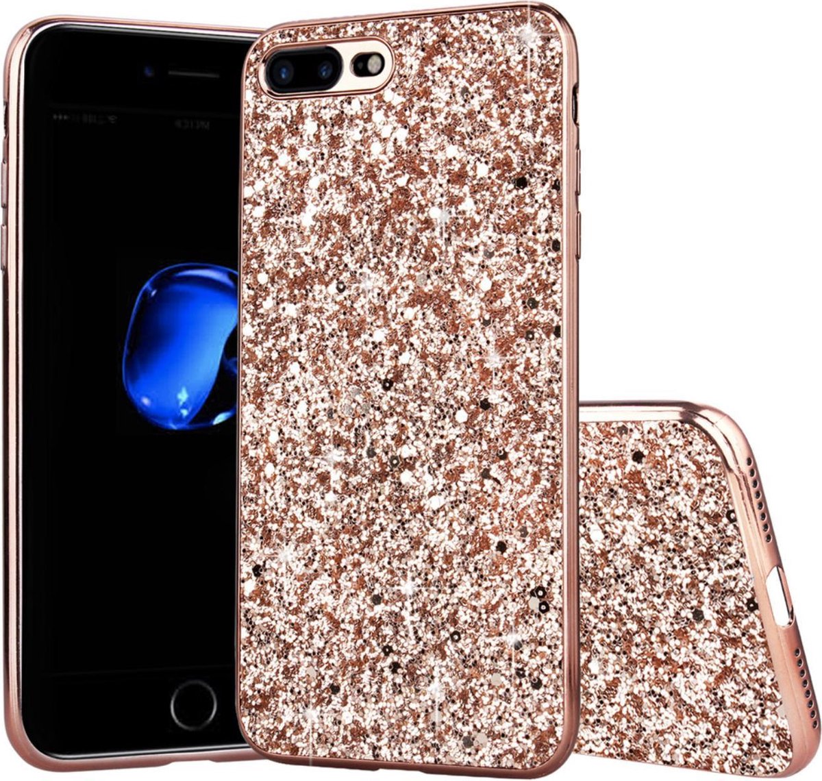 slinger vlees Bijwerken Apple iPhone 7 Plus - 8 Plus Backcover - Roze - Glitters - Hard PC Hoesje |  bol.com