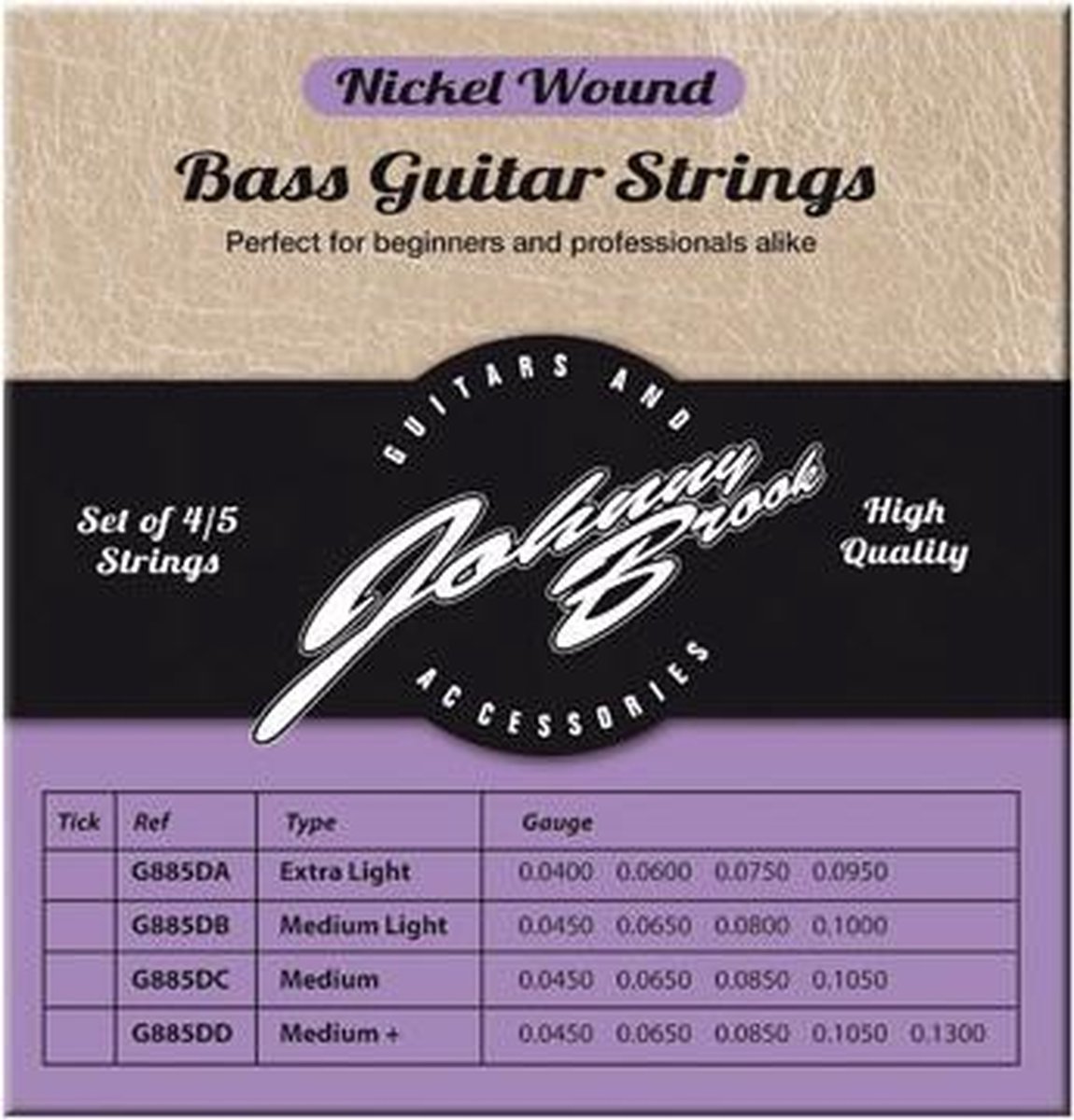 Set van 4 Nickel Wound Basgitaar Snaren - Gauge Medium