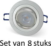 Dimbare LED GU10 inbouwspot | 5W | Zilver rond | Set van 8 stuks Met Philips LED lamp