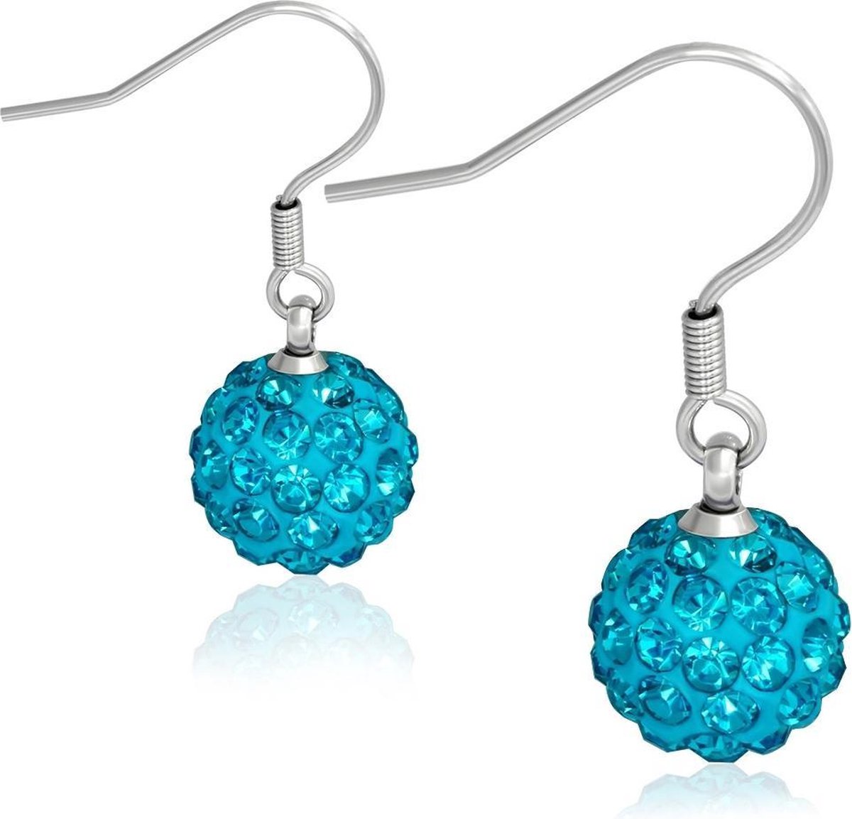 Amanto Oorbellen Bent Blue - 316L Staal - Shamballa - ∅10mm - 28mm