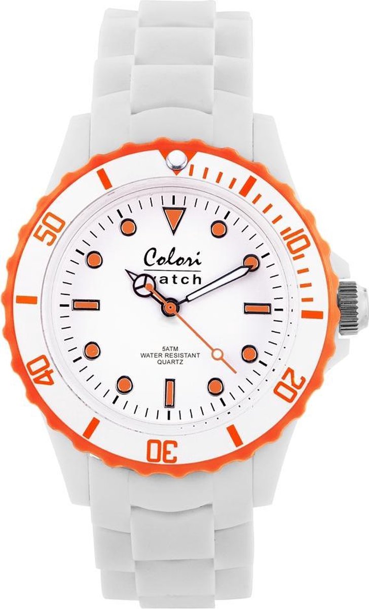 Colori White Summer 5 COL017 Horloge - Siliconen Band - Ø 40 mm - Wit - Oranje
