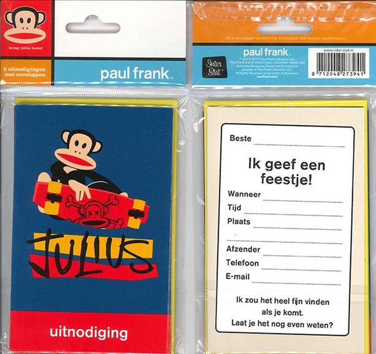 12 Uitnodigingskaartjes met envelop - Paul Frank Julius - 9 x 13.5 cm
