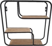 Industriële wandrek met plankjes ANJA - Metaal / Hout - Zwart - 35x10x35 cm