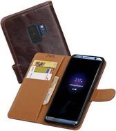 Zakelijke Book Case Telefoonhoesje Geschikt voor de Samsung Galaxy S9 - Portemonnee Hoesje - Pasjeshouder Wallet Case - Mocca