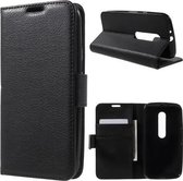Litchi Cover wallet case hoesje Motorola Moto X Play zwart