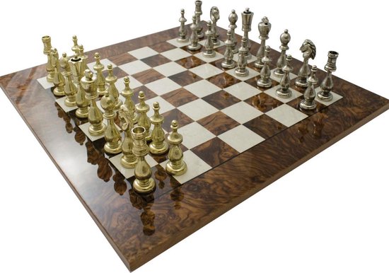Luxe schaakset - Arabische stijl schaakstukken goud zilver met schaakbord van... bol.com