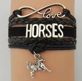 Armband met paard en infinity teken zwart