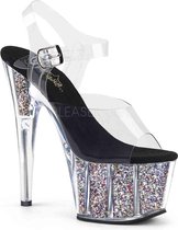 Pleaser - ADORE-708CG Sandaal met enkelband, Paaldans schoenen - Paaldans schoenen - 39 Shoes - Zwart/Zilverkleurig