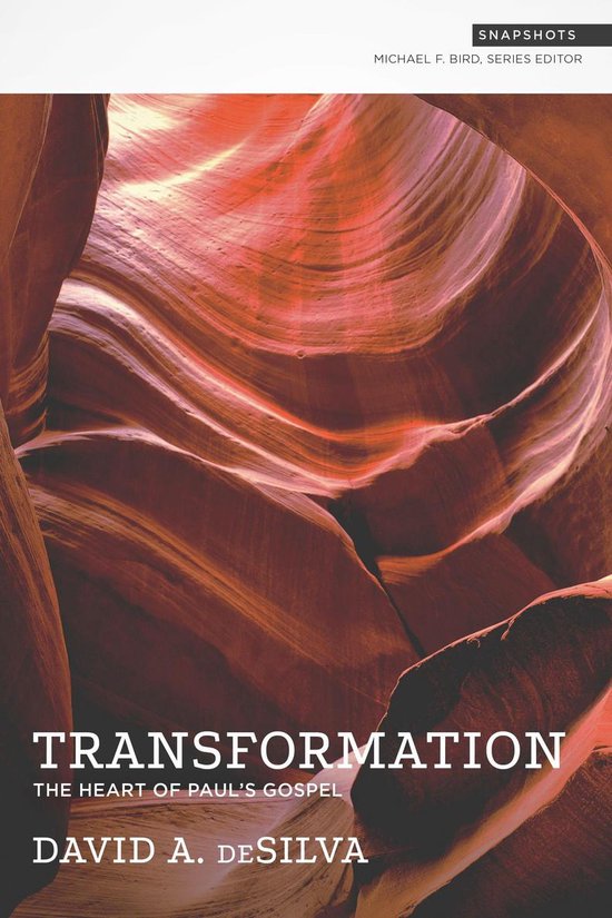 Boekomslag met een roodachtig zandstenen ravijn en de tekst: Transformation: The Heart of Paul's Gospel door David A. deSilva.