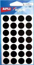 76x Agipa ronde etiketten in etui diameter 15mm, zwart, 168 stuks, 28 per blad