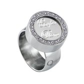 Quiges RVS Schroefsysteem Ring met Zirkonia Zilverkleurig Glans 17mm met Verwisselbare Carpe Diem 12mm Mini Munt