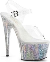 Pleaser Sandaal met enkelband, Paaldans schoenen -36 Shoes- ADORE-708HB Paaldans schoenen Zilverkleurig/Transparant