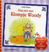 De voorkant van een boek met de titel 'Zing mee met Klompje Woody', een meisje, een gele klomp en een zon.