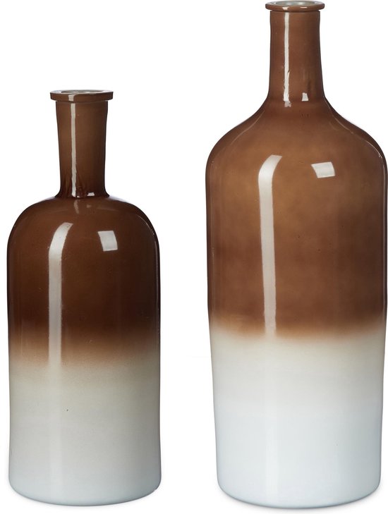 Relaxdays Keramische Vaas Set – 2 Stuks, Wit, 15 Cm Hoog – Voor Verse En Gedroogde Bloemen