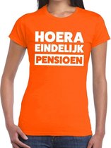 Hoera eindelijk pensioen t-shirt oranje dames XL