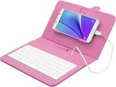 ENKAY Wired toetsenbord lederen beschermings hoesje met houder voor Android Tablet / Android mobiele telefoon(roze)