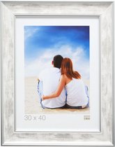 Deknudt Frames S873E1  50x70cm Klassieke houten kader in wit met zilverkleurige buitenbies