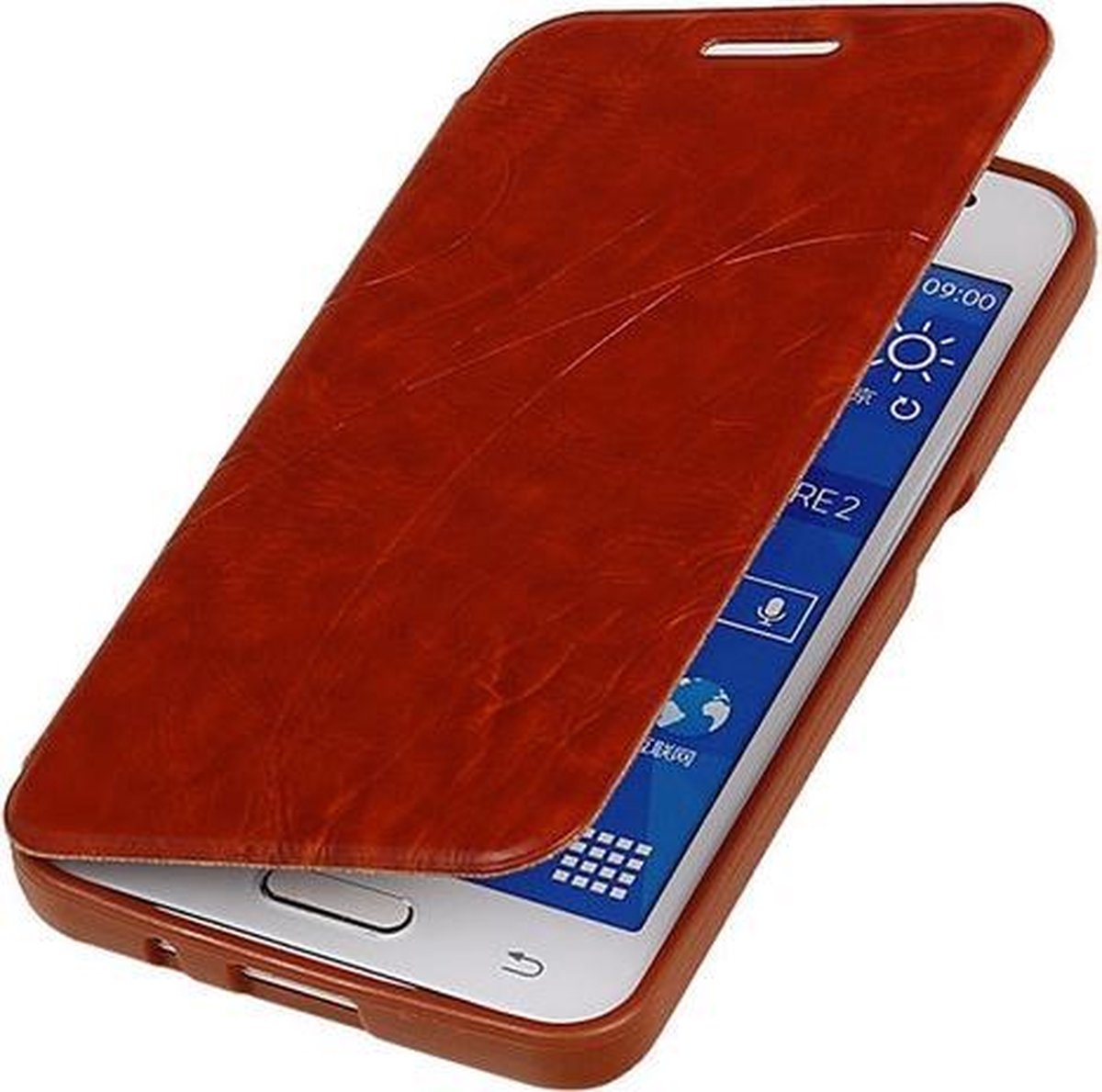 Bestcases Bruin TPU Booktype Motief Hoesje Samsung Galaxy Core 2