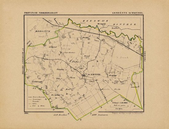 Historische kaart, plattegrond van gemeente Schijndel in Noord Brabant uit 1867 door Kuyper van Kaartcadeau.com