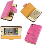 Bestcases Vintage Eco-Leather Roze Wallet Case Book Style Apple iPhone 4 4S