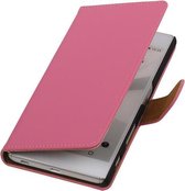 Sony Xperia Z5 - Effen Booktype Wallet Hoesje Roze